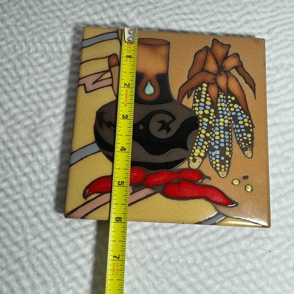 Masterworks Handcrafted Ceramic Tile Trivet Southwestern Design & Chili Peppers - Picture 6 of 8